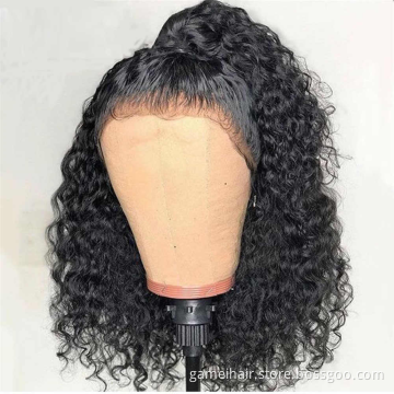 Wholesale 150 density 100% virgin natural Brazilian long Deep wave 13x4" baby Hair transparent closed lace wig human hair wig